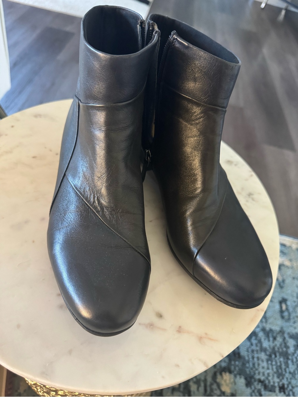 Trotters Dark Blue Leather Ankle Booties with Side Zip